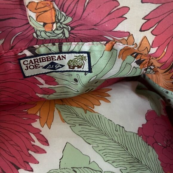 NWOT Caribbean Joe hot pink canvas with tropical prints beach tote . - Picture 6 of 13